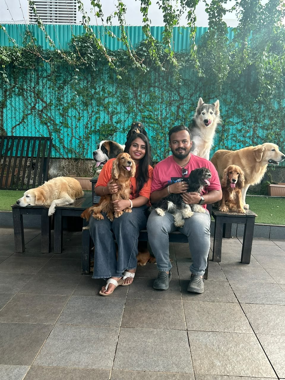 Pradeep and Ananya with their dogs